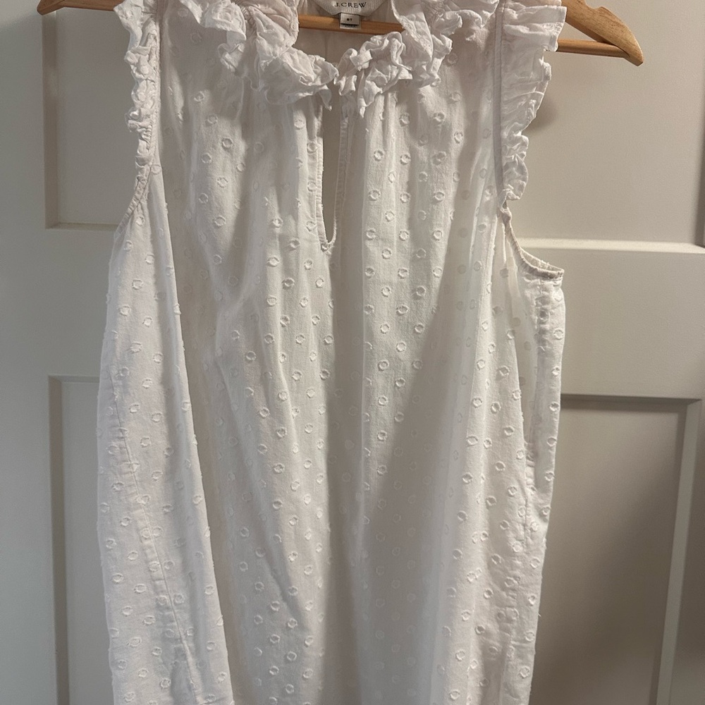 J. Crew White Ruffle Blouse